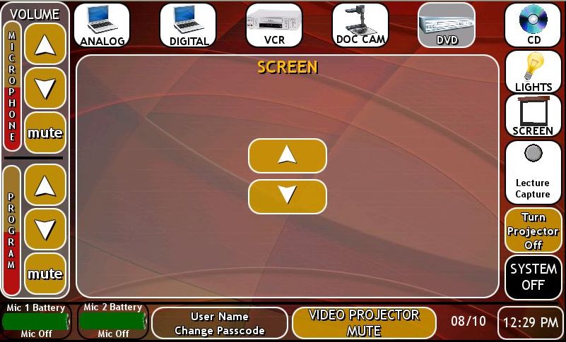 image TP screen controls